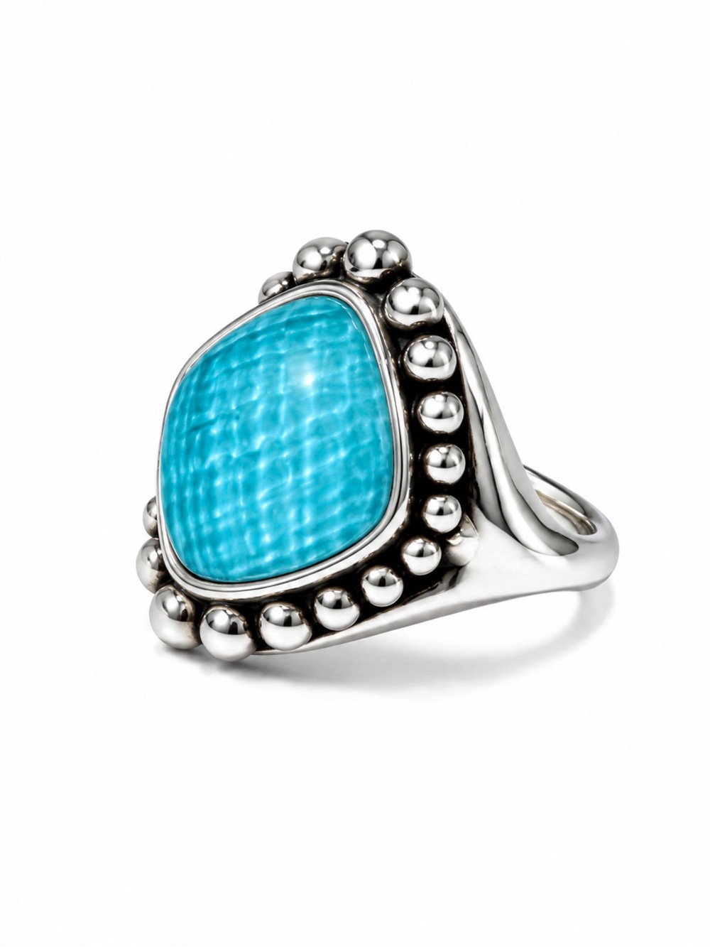 LAGOS Maya Turquoise Doublet Sterling Silver Caviar Ring Size 7